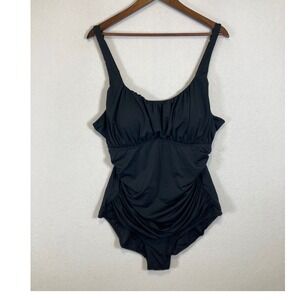 Classic‎ Ruched Caribbean Sand Women 20W Black Tummy Control One Piece PLCS-542